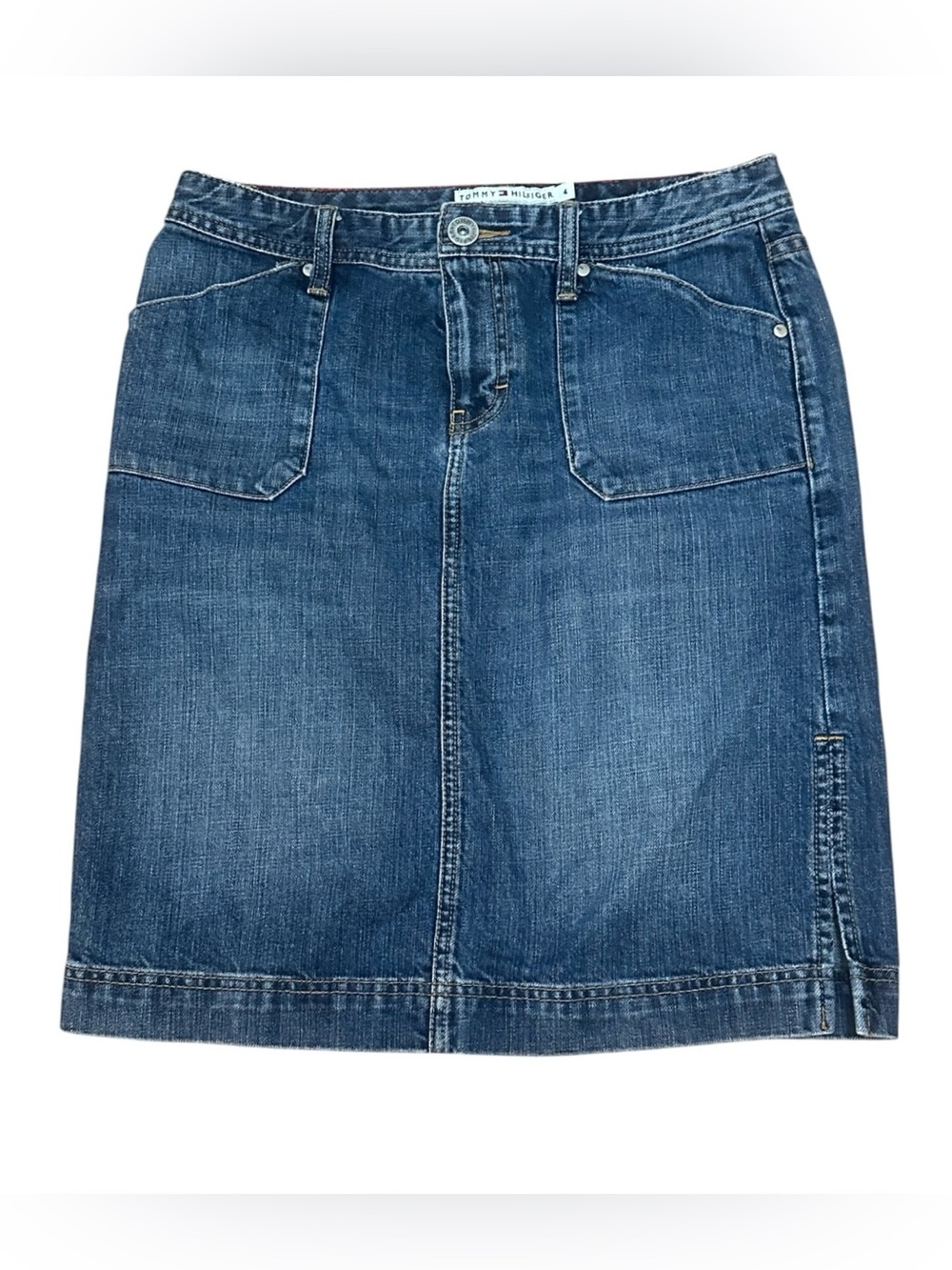 Tommy Hilfiger Vintage Y2K Denim Pencil Skirt Utility Pockets Size 4